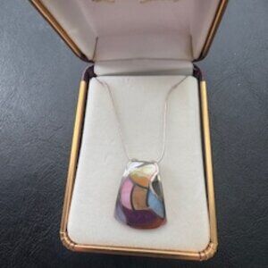 Sterling silver necklace & pendant-Multi color inlaid stones pendant